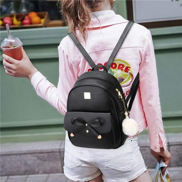 Girls Bowknot 3-Pieces Fahsion Leather Backpack Backpack Purse for Women main image 4